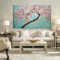 Barocco Hand Pianted Oil Painting Pink Flowers Tree Painting Modern Pop Home Wall Decoration With Frame 50x100cm 60x120cm 70x140cm Big Size