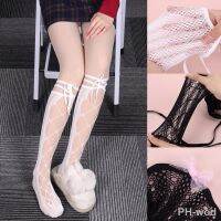 【LZ】♦✷♘  Estilo japonês Cute Lace Hollow Mesh Socks Sexy Mulheres Médio Tubo Meias Jk Bandage Ribbon Calf Socks