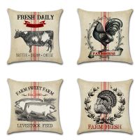 【LZ】 Retro Farm theme Linen Cushion Cover Cute Cow Cock Turkey Animal Printed Throw Pillow Case Home Chair Sofa Car Decoration cojin