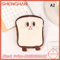 SHENGHAN กระเป๋าการเปลี่ยนแปลงเงินกำมะหยี่ Dompet Koin ขนมปังการ์ตูนสำหรับเด็กผู้หญิงกุญแจกระเป๋าสตางค์แบบมีซิปกระเป๋าใส่หูฟังของขวัญวันเกิด