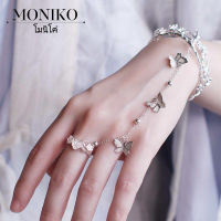 MONIKO กำไลข้อมือเงินพร้อมแหวน กำไลสไตล์จีนย้อนยุค กำไลนำเข้า เครื่องประดับสำหรับผู้หญิง