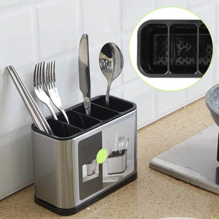 kitchen-utensil-holder-stainless-steel-cutlery-holder-4pcs-removable-divider-utensil-knife-spoon-fork-keep-dry-storage-rack