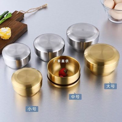 [COD] Korean 304 stainless steel rice bowl gold covered kimchi double-layer insulation soup childrens iron