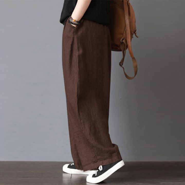 stujzyกางเกงสำหรับผู้หญิงผู้หญิงผ้าฝ้ายและกางเกงผ้าลินินกางเกงขากว้างสบายๆ-s-5xl