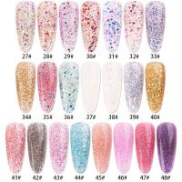 48Colors Sequins Poly Extension Gel Quick Builder Gel UV LED Hard Jelly Gel Slip Solution Nail Home DIY #021-#040Color