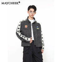 MAYCHEER เสื้อแจ็กเก็ตเสื้อแบบหลวมคู่ลายพรางดาวสำหรับผู้ชายแจ็กเก็ตหนัง