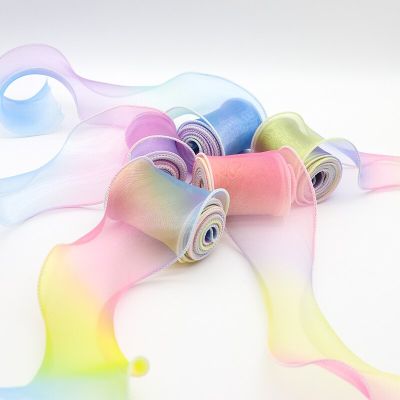 10Yards 60MM Gradient Rainbow Organza Ribbon Gift Wrapping Handmade Bow Homemade Childrens Hairpin Accessories Y20210607 Gift Wrapping  Bags