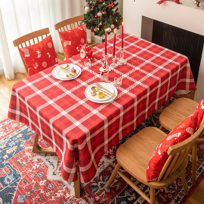 （HOT) ผ้าปูโต๊ะคริสต์มาสลายตารางหมากรุกสีแดงกันน้ำกันน้ำมันแบบใช้แล้วทิ้งผ้าปูโต๊ะผ้าปูโต๊ะผ้าปูโต๊ะน้ำชา