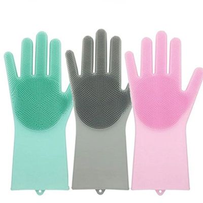 2 In 1 Magic Silicone Gloves Rubber Dish Washing Gloves  Reusable Cleaning Gloves For Kitchen Bathroom Pet Safety Gloves