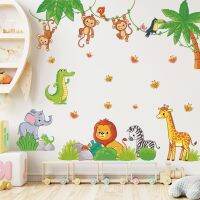 Cartoon Zoo Monkeys Wall Stickers for Kids Room Elephant Giraffe Childrens Room Baby Room Decoration Wall Sticker Nursery Mural Wall Stickers  Decals