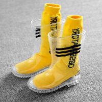 ใส Rainboots เด็กรองเท้ากลางแจ้งเด็กวัยหัดเดินน้ำรองเท้ารองเท้าข้อเท้ากันลื่นแฟชั่นเด็กรองเท้าฝนกับถุงเท้า23-36 ~