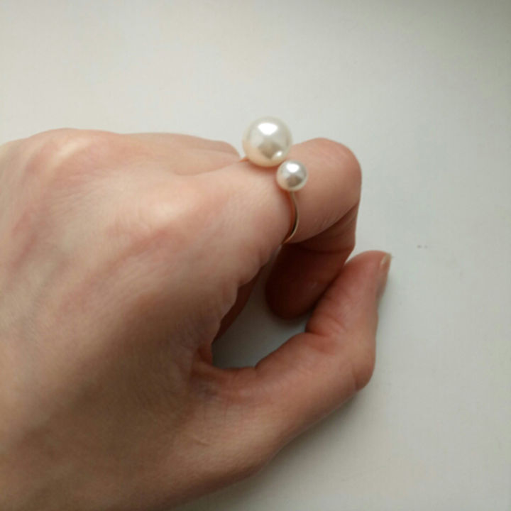 แหวนมุกจำลองสำหรับผู้หญิงทรงกลมสองชั้นปรับได้-charming-กำไลข้อมือแต่งงานของขวัญเครื่องประดับสำหรับการหมั้น