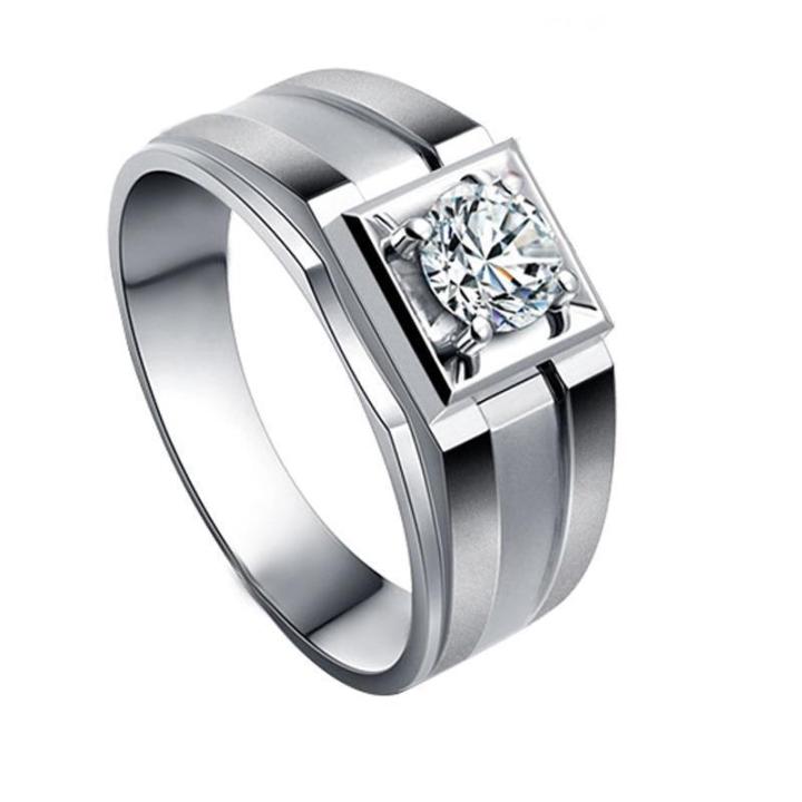 จำลอง-moissanite-แหวนผู้ชายสามมิติบรรยากาศชุบ18k-ทองคำขาวแหวนผู้ชาย1กะรัตแหวนเพชร