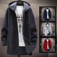 Men Zipper Knitted Parka Jacket Hooded Casual Solid Sweater Cardigan Trench Coat