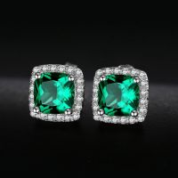 JewelryPalace Created Nano Emerald Stud Earrings 925 Sterling Silver Earrings for Women Gemstones Korean Earings Fashion Jewelry