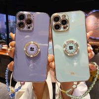 Luxury Diamond Plating Ring Holder Stand Soft Phone Case For IPhone 14 Pro 13 12 11 Pro MAX XS XR X 6s 7 8 Plus SE3 Chain Cover