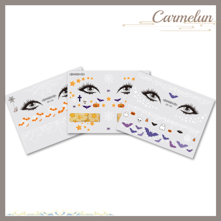 carmelun-เครื่องสำอางใบหน้าของเด็กฮาโลวีนน่ากลัวแมงมุมและตลกดีไซน์สติ๊กเกอร์รอยสักสติ๊กเกอร์รอยสักรอยสักกันน้ำชั่วคราวปลอม