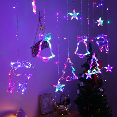 LED Deer Bells Curtain Light EU US Christmas Garland String Fairy Lights Outdoor For Home Wedding Party New Year Decor