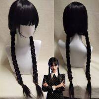 Wednesday Addams Cosplay Wig Girls Black Long Braided Wig Wednesday Cosplay Synthetic Hairs Halloween Wigs For Women