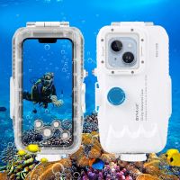 Kaneed PULUZ 40m/130ft Waterproof Diving Case for iPhone 14 / 14 Pro / 13 / 13 Pro / 12 / 12 Pro, with One-way Valve Photo Video Taking Underwater Housing Cover(White)