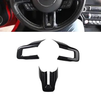 Carbon Fiber ABS Car Interior Steering Wheel Cover Trim Moldings Car Styling for Ford Mustang 2015-2020
