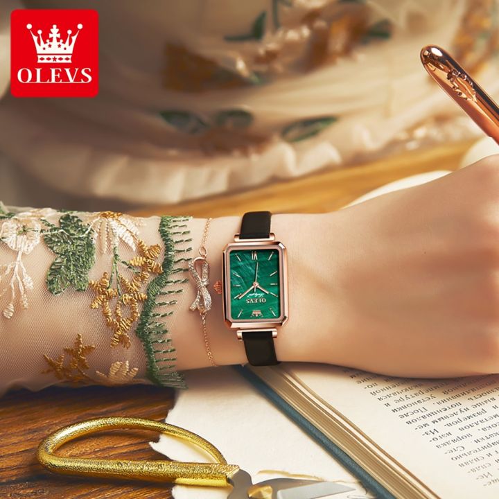 olevs-นาฬิกาข้อมือผู้หญิง-กันน้ำ-แท้-สี่เหลี่ยมผืนผ้า-ถูกๆ-สวยๆ-สเตนเลส