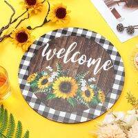 30X30CM Word Sign Sign WELCOME Wooden Listing Board Painting Door Decoration Sun Flower Hanging Painting