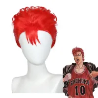 Anogol Synthetic Sakuragi Hanamichi Cosplay Wig Anime SLAM DUNK Orange Short Straight Hair Machine Made For Halloween Party