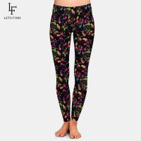 【VV】 LETSFIND Fashion Watercolor Splatter Pattern Digital Print Leggings Waist Stretch