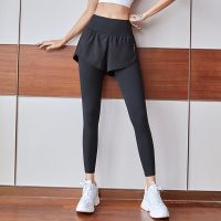 【VV】 Women  39;s high-waist yoga fake two-piece abdomen and hips seamless tights high stretch fitness running sports leggings