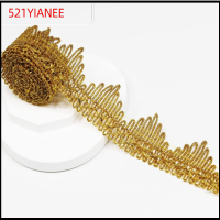 521YIANEE 14 Yard 1.6นิ้วค่ะ ริบบิ้นประดับทอง ทองสีทอง โพลีเอสเตอร์ ริบบิ้นประดับลูกไม้ ผ้าปักลูกไม้ 4ซม. ค่ะ ริบบิ้นประดับตกแต่ง งานฝีมือเย็บ DIY