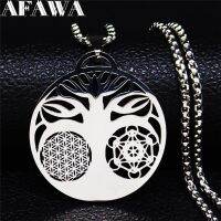 【CW】 YogaofBuddhist Amulet NecklaceSteel Spiritual Medal ofNecklace Jewelry fleur de vie N3091