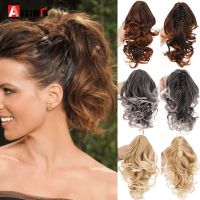AOSIWIG Synthetic Short Wavy Curly Claw Ponytail Black Brown Ponytail Clip On Hair Tail Extension Natural False Ponytail Hairpie Wig  Hair Extensions