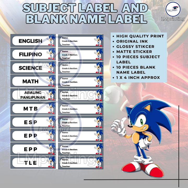 LUCSMART fast shipping - SONIC THEMED STICKER LABEL AND NAME LABEL ...