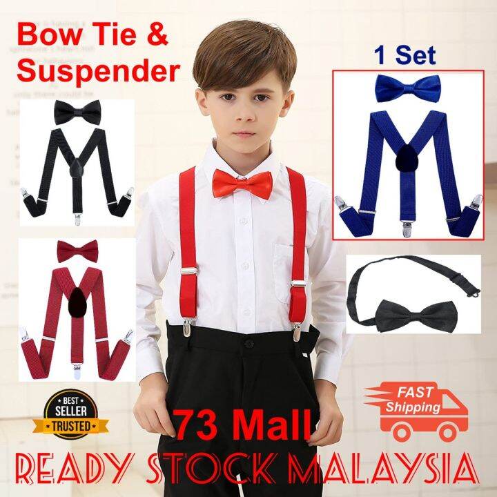 [73 Mall] Children Bow Tie & Suspenders Set Elastic Clipon YShape