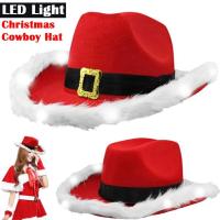 Cowboy Hats For Christmas Womens Cosplay Tiara Hat LED Cowboy Hats White Feather Cowboy Hat Fashion Christmas Hats