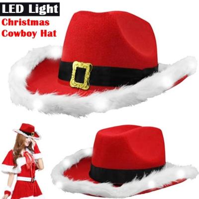 Cowboy Hats For Christmas Womens Cosplay Tiara Hat White Feather Cowboy Hat Luminous Red Velvet Santa Hat Fashion Christmas Hats