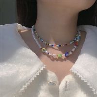 17KM Fashion Colorful Pearl Beaded Necklace Bohemia Crystal Short Choker Women Jewelry Accessories