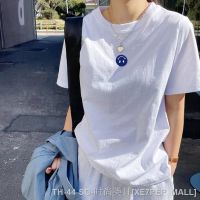 ✴ White Short-sleeved T-shirt Womens European Explosions Summer 2023 New Loose Cotton Top Smiley Base Shirt Women