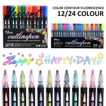 12 Colors Self Contour Metallic Markers, Permanent Marker Craft