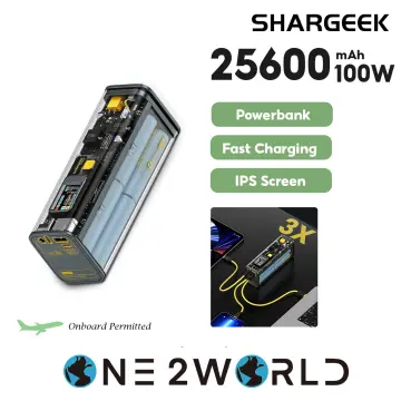 Shargeek Portable Charger, STORM2 100W 25600mAh 93.5Wh Laptop Power Bank,  World's First See Through Battery Pack with IPS Screen, DC & 2 USB C & USB