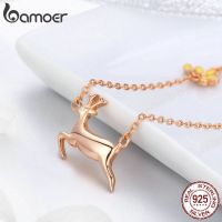 Bamoer Pendant Necklaces for Women 925 Sterling Silver Cute Running Elk Rose Gold SN006TH