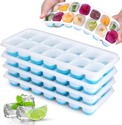 Ice Cube Trays 14 Grids Silicone Ice Cube Molds with Removable Lid Easy-Release Stackable Ice Cube Tray for Cocktail Freezer Ice Maker Ice Cream Mould