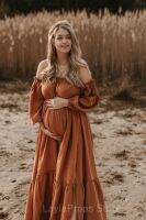 【YF】 Off Shoulder Womens Boho Dresses Maternity Gown Fotoshoot One Size Maxi Pregnancy Muslin Vintage Baby Shower Photoshoot Session