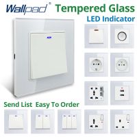 Wallpad Electrical Outlets And Switches Wall Light Luxury White Crystal Tempered Glass Panel EU Standard AC110 220V