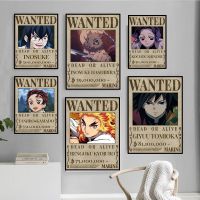 Japan classic Anime Demon Slayer Wanted Retro Bar cafe Aesthetic Nursery Kids Room Home Room Decoration posters canvas painting Drawing Painting Suppl