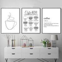 Nordic Coffee Guide เมนูภาพผนัง Art พิมพ์สีดำสีขาว Simple Line แก้วกาแฟภาพวาดผ้าใบ Cafe Shop โปสเตอร์ Wall Decor New