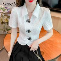 Luxqlo เสื้อครอปเข้ารูปฤดูร้อนแฟชั่นแขนสั้นสำหรับผู้หญิงเสื้อยาวสีขาวใหม่2023