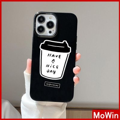 ☒℗❍ Mowin - เข้ากันได้สำหรับ เคสไอโฟน เคสไอโฟน11 เคส สำหรับ iPhone 14 สีดำเงา เคสอ่อนกันกระแทกป้องกันกล้องวันกาแฟเข้ากันได้กับ