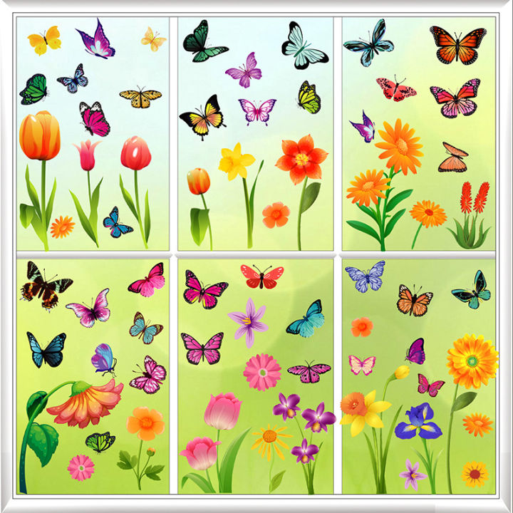 door-and-window-decals-butterfly-window-sticker-flower-decal-spring-sticker-butterfly-sticker-bionic-sticker